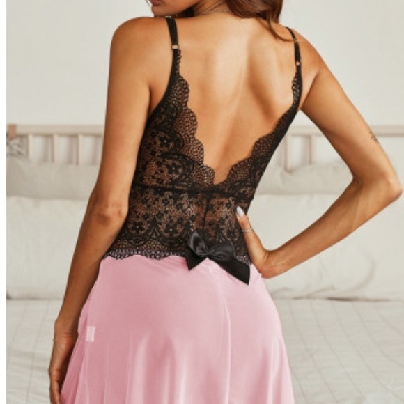 RESTOCKED Black pink babydoll chemise g string set - Picture 2 of 13